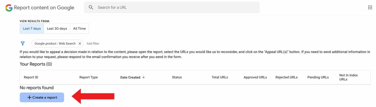 create a google dmca report