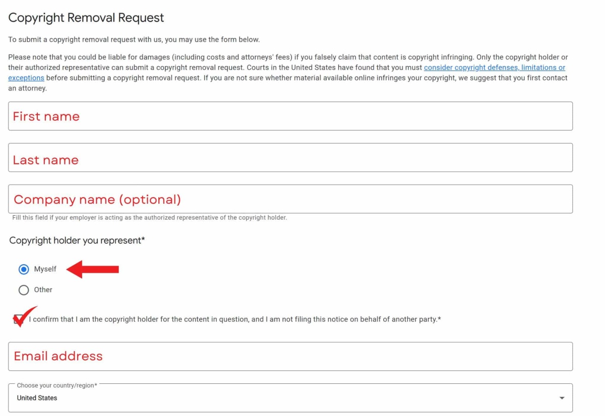 google dmca form