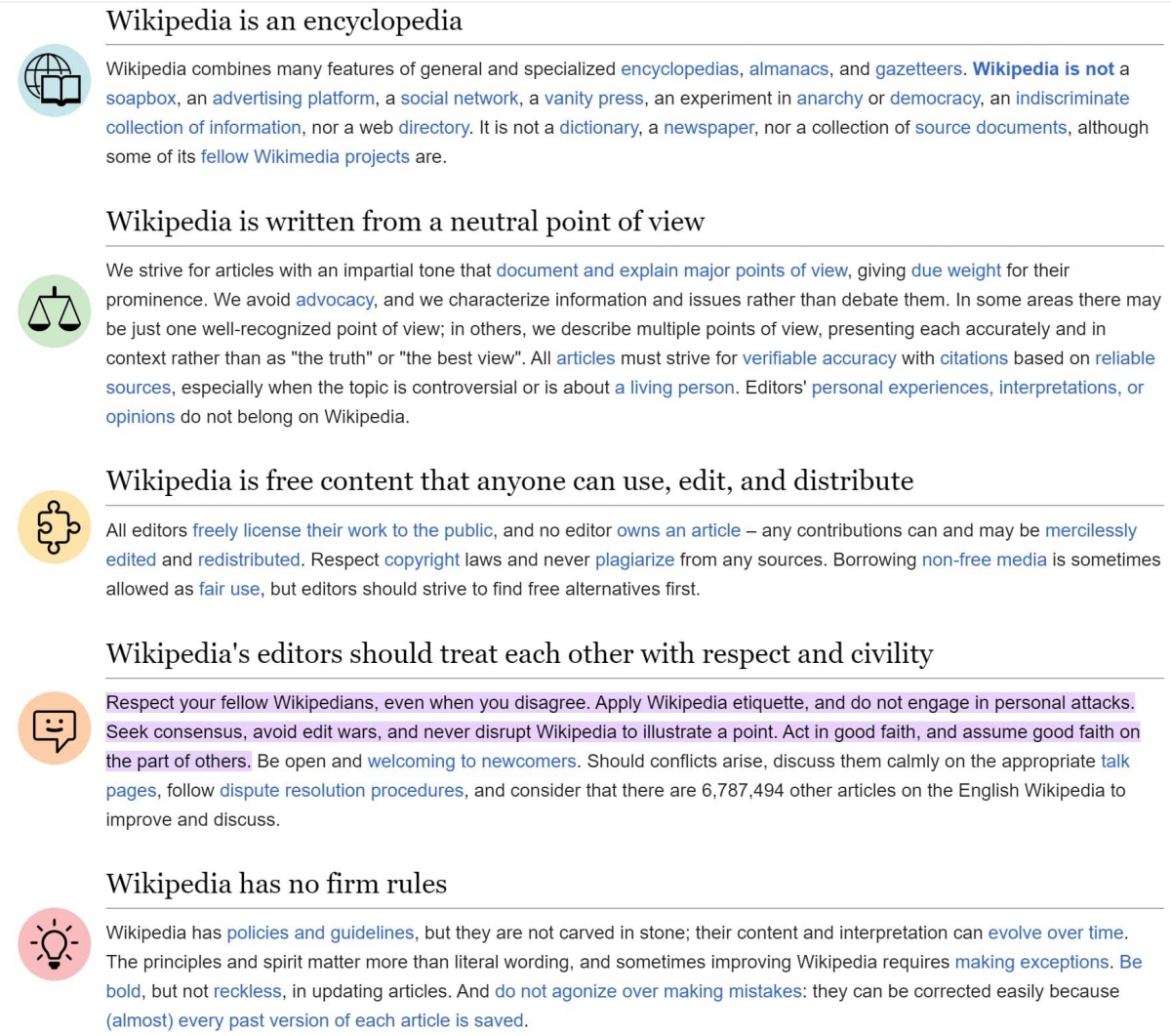 5 pillars of Wikipedia