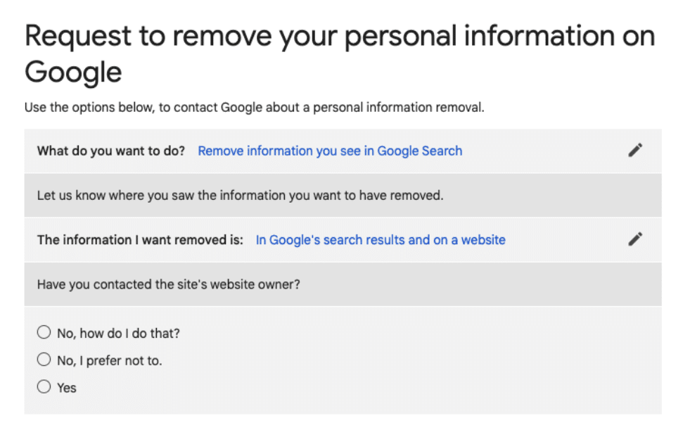 Request to Remove Personal Information on Google