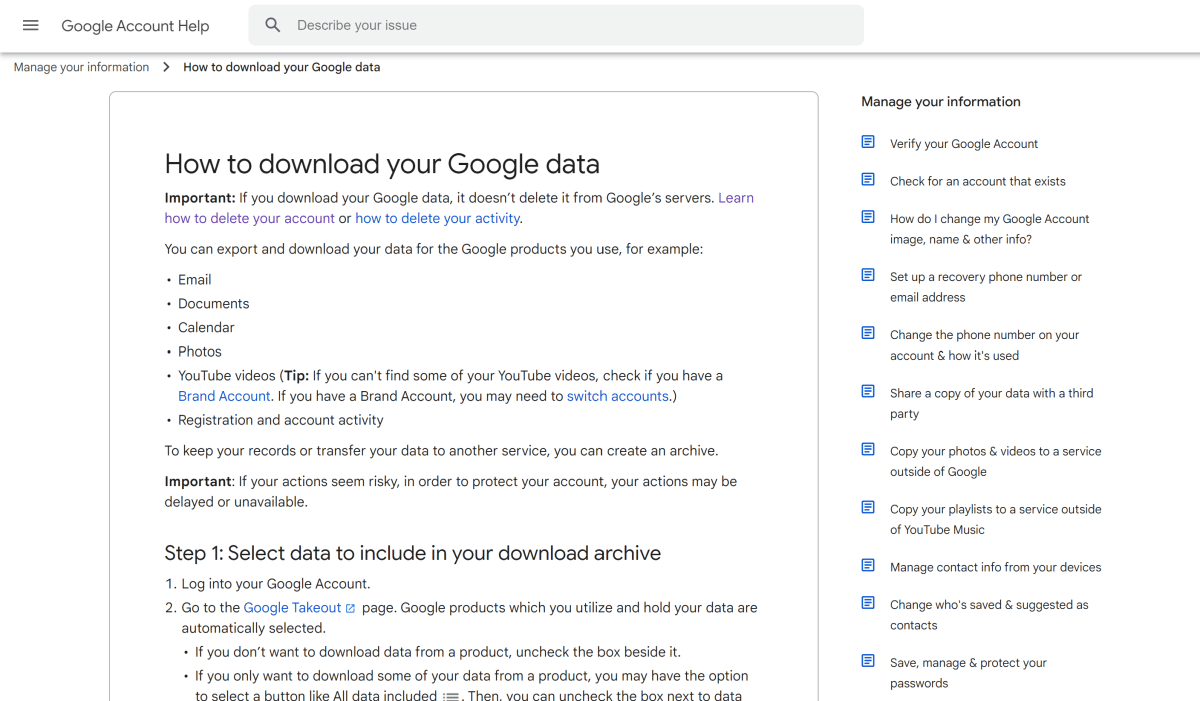 download your google data