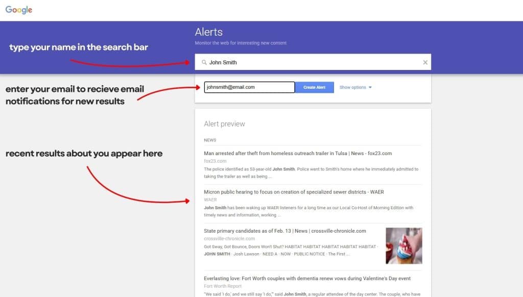 monitoring your search results for negative content about you