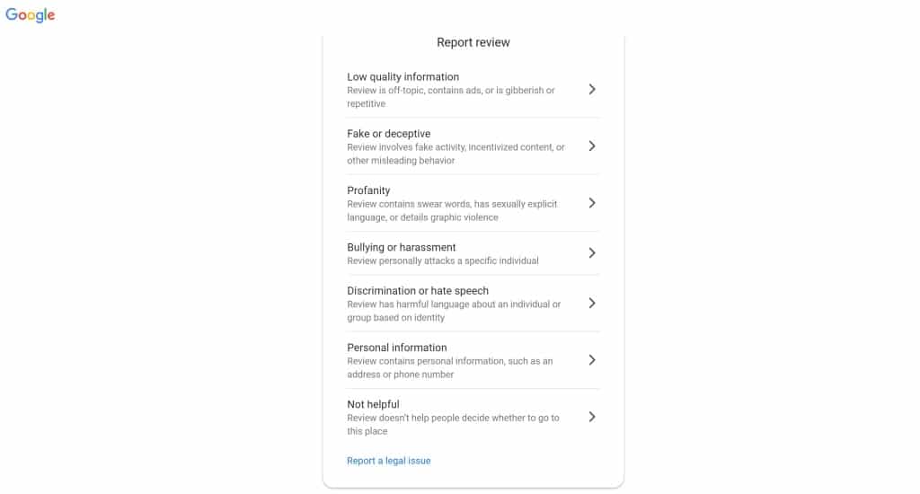 how to report a review on google
