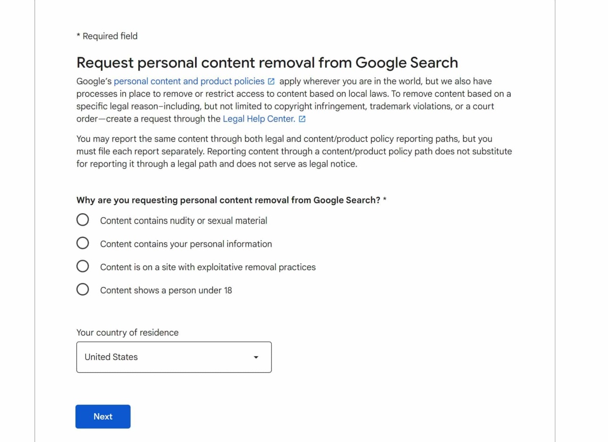 Google image request removal form