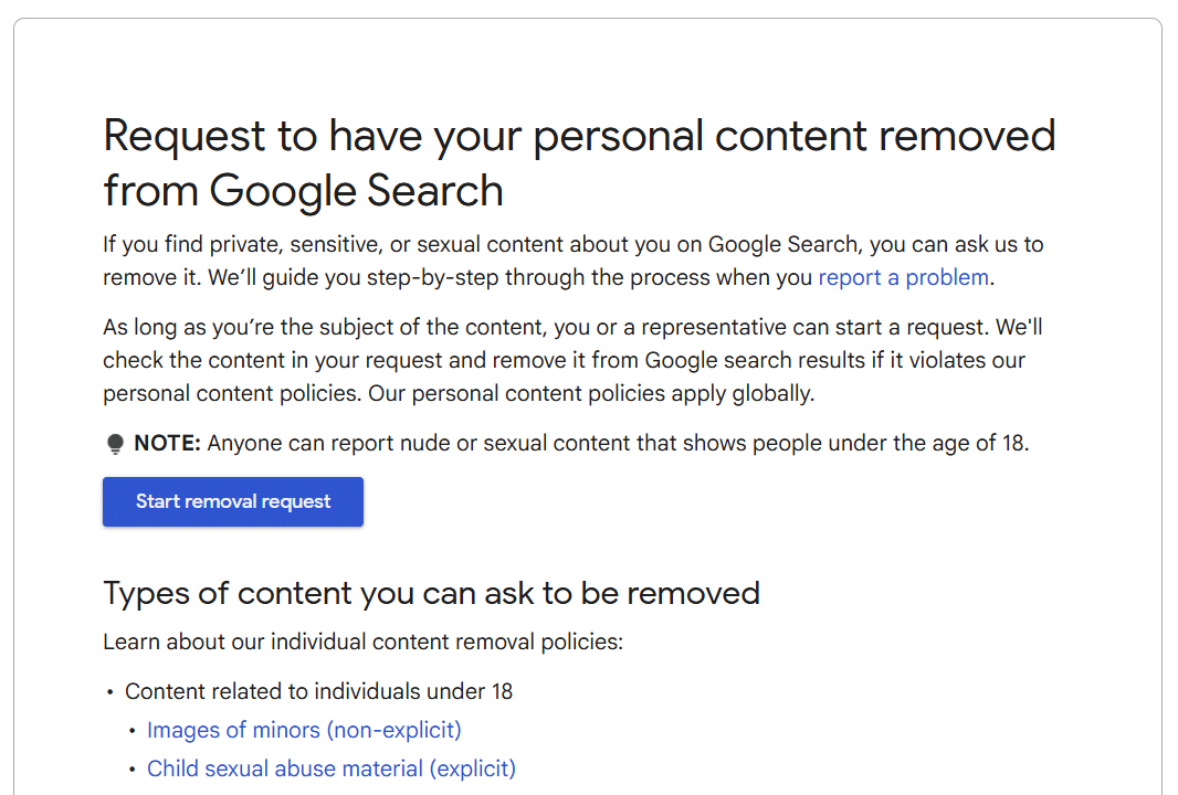 request personal content removal