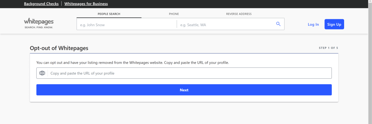 whitepages suppression request